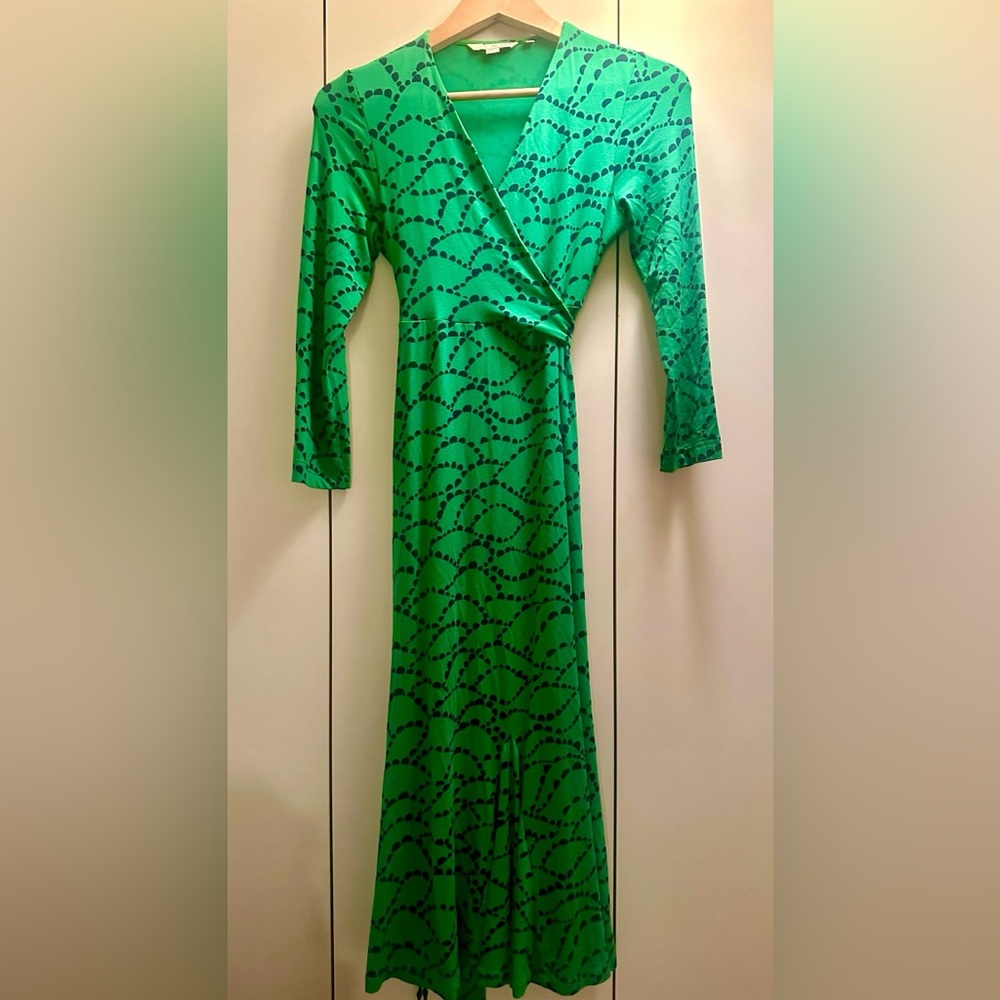 Boden Paris Womens US 4 Long Faux Wrap Jersey Knit Midi Dress Godet Hemline